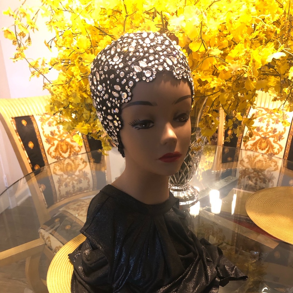 Frank Olive for Neiman Marcus Vintage Black with Crystals hat/skull cap.